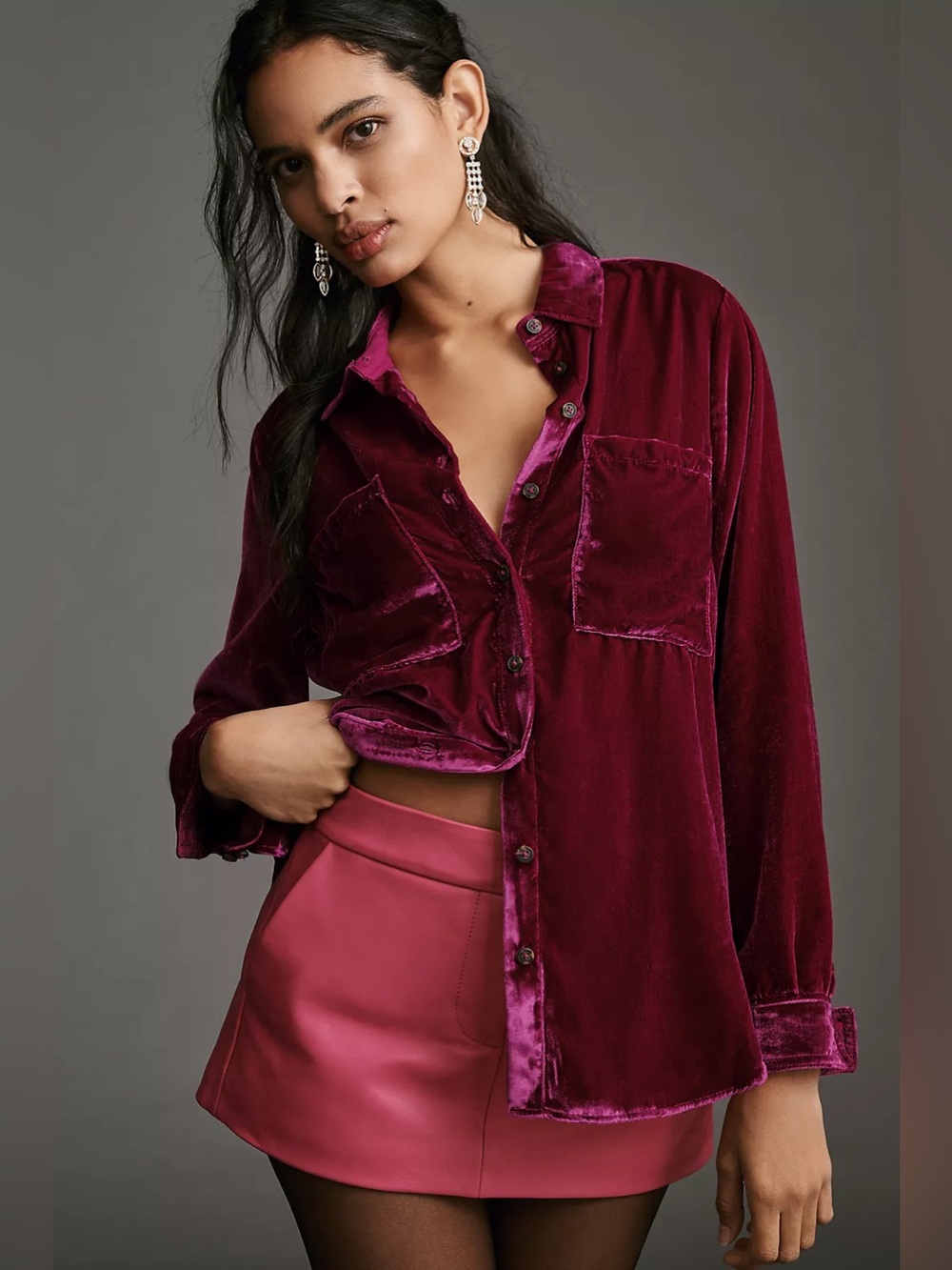 Anthropologie Pilcro Relaxed Velvet Buttondown Shirt